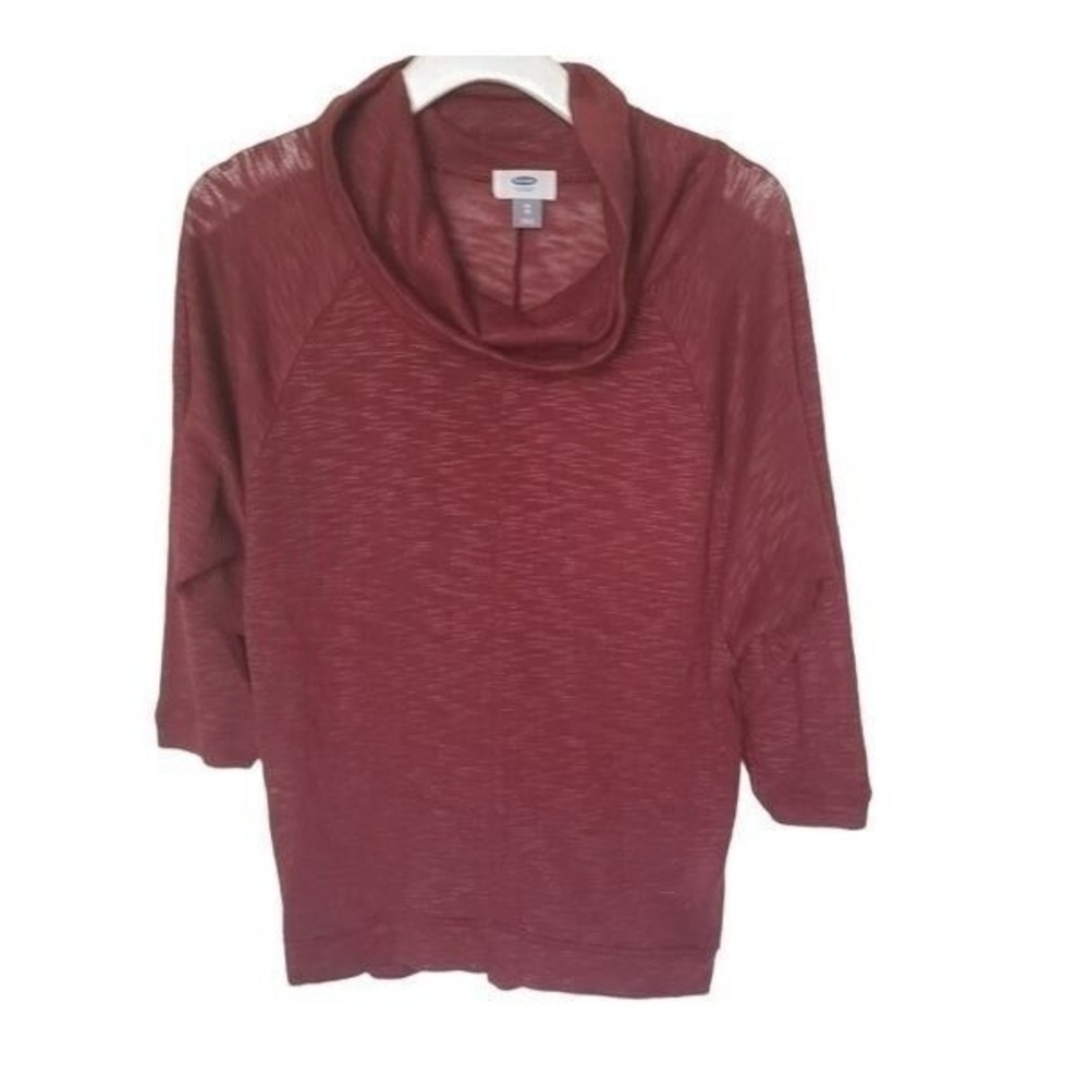 Old Navy Womens Dark Academia Cowl Neck Top XS Burgundy Slub Knit 3/4 Sleeve
